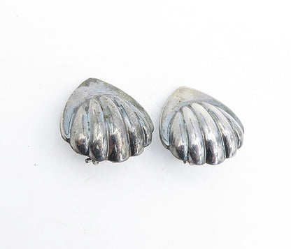925 Sterling Silver Vintage Oxidized Scalloped Non Pierce Earrings EG2411