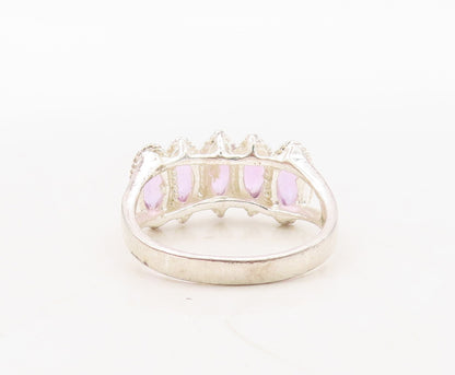 925 Sterling Silver Vintage Ring Marquise Cut Amethyst Halo CZ  Sz 7  RG31091