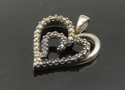 925 Sterling Silver  Vintage Genuine Diamonds Love Hearts Pendant  PT17839
