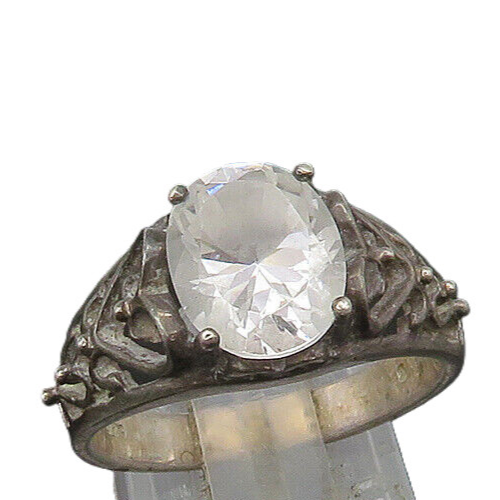 AVON 925 Silver  Vintage Cubic Zirconia Love Heart Band Ring Sz 8  RG22971