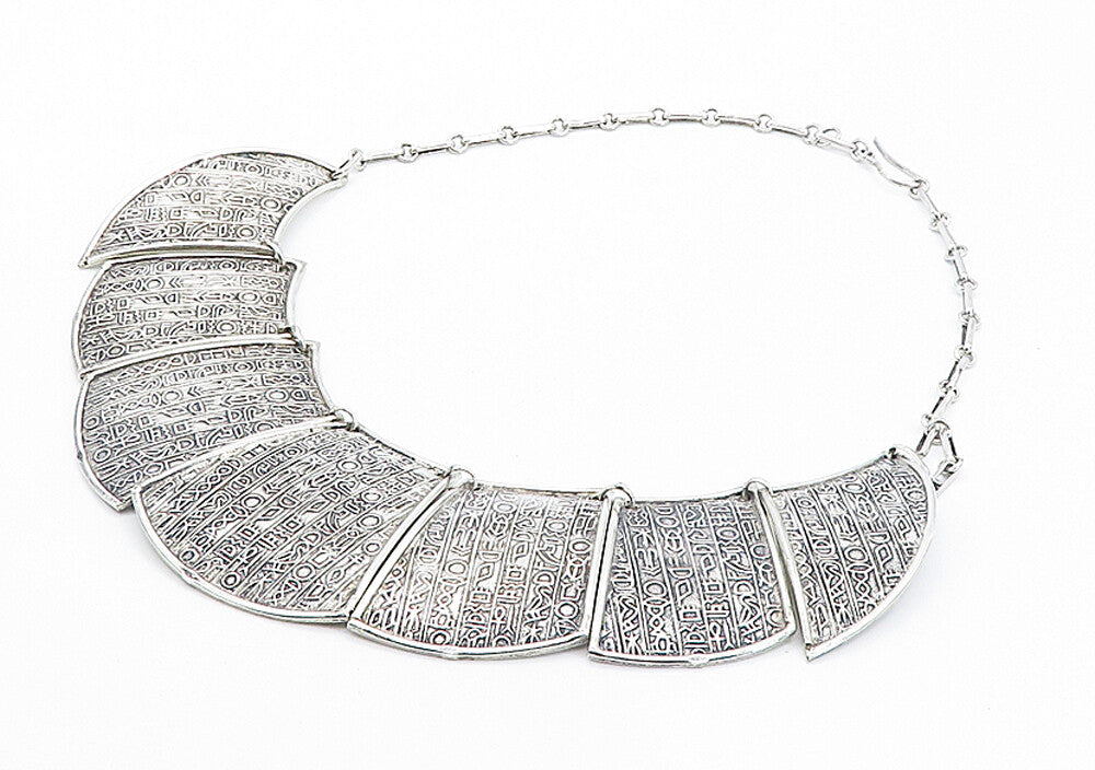 MIDDLE EAST 925 Silver Vintage Hieroglyphics Pattern Chain Necklace NE1271