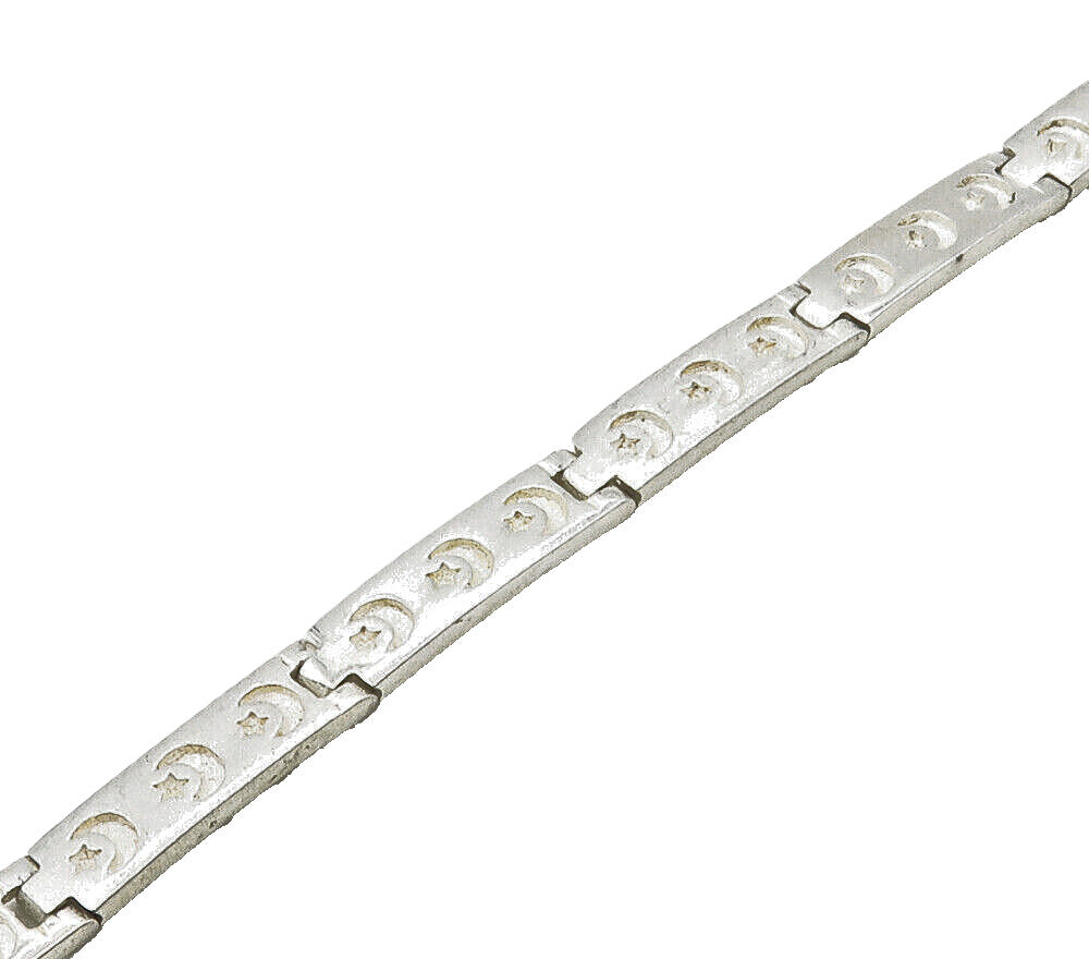 925 Sterling Silver   Shiny Crescent Moon & Star Hinge Chain Bracelet  BT6402