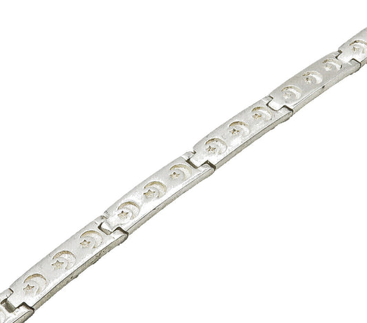 925 Sterling Silver   Shiny Crescent Moon & Star Hinge Chain Bracelet  BT6402