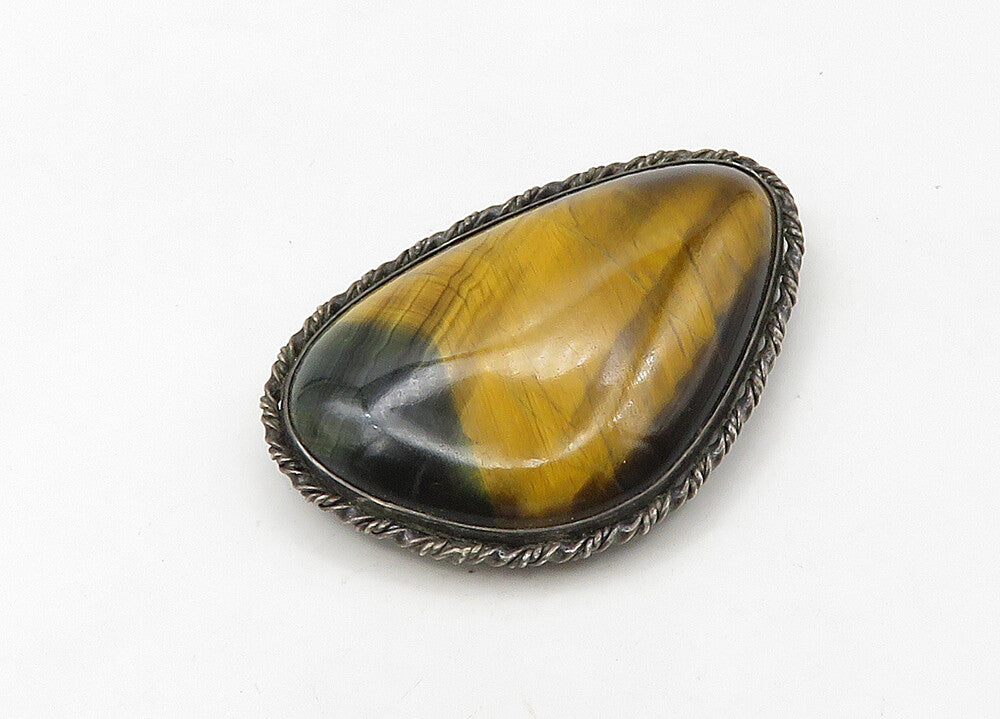 925 Sterling Silver  Vintage Cabochon Tiger's Eye Twist Brooch Pin  BP8410