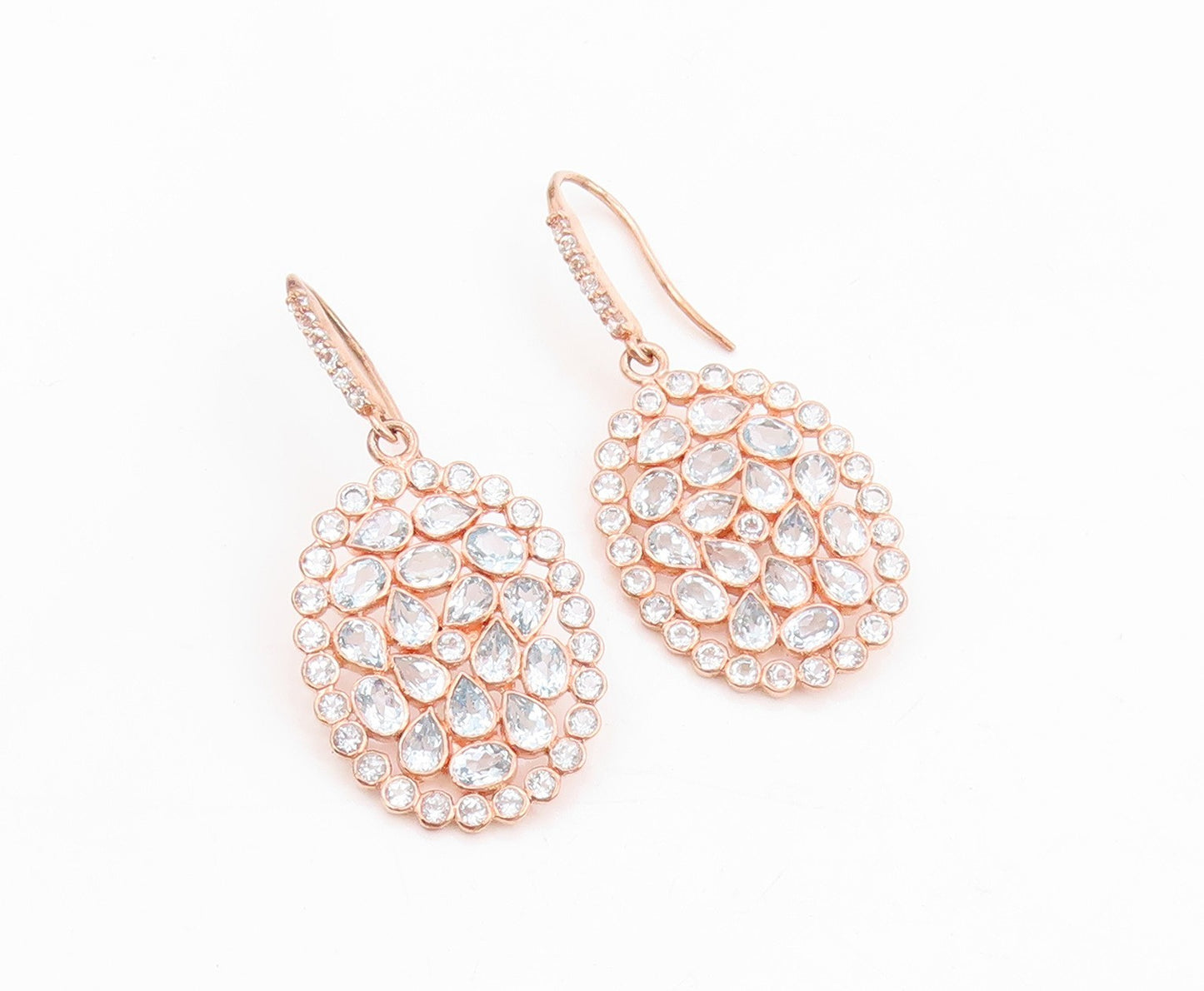 925 Sterling Silver Vintage Earrings Gold Plated Elegant Topaz Cluster  EG14045