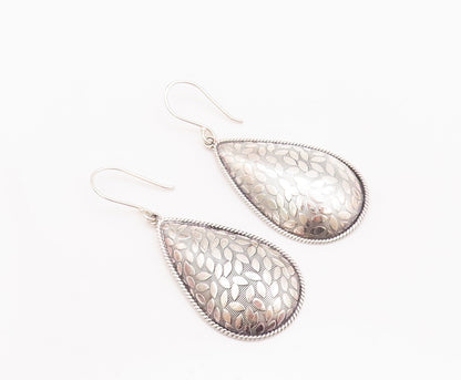 925 Sterling Silver Vintage Earrings DOUG PAULUS Drop Shape Leaf Carved  EG12989