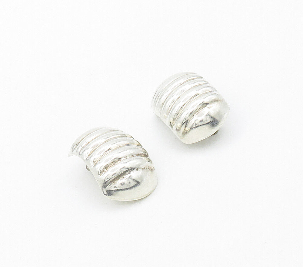 MEXICO 925 Silver  Vintage Shiny Fluted Dome Non Pierce Earrings  EG8056