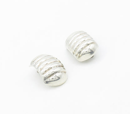 MEXICO 925 Silver  Vintage Shiny Fluted Dome Non Pierce Earrings  EG8056