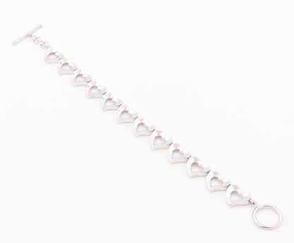 925 Sterling Silver Vintage Bracelet Linked Cutout Hearts Toggle Lock  BT11273