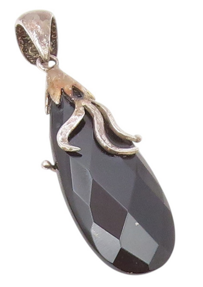925 Sterling Silver  Vintage Faceted Black Spinel Rain Drop Pendant  PT17553