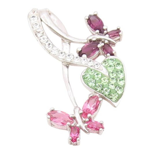 925 Silver   Vintage Butterfly & Heart Multi Color Rhinestone Pendant  PT20628