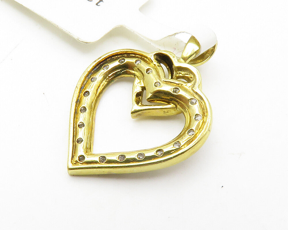 925 Sterling Silver  Genuine Diamonds Love Heart Gold Plated Pendant  PT11061