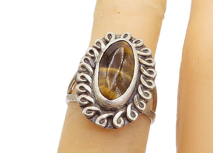 925 Silver Vintage Tiger's Eye Swirl Cocktail Ring Sz 5.5 RG5101