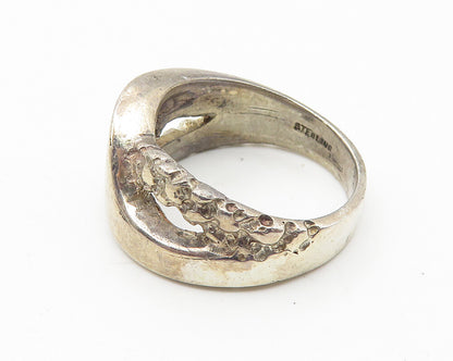 925 Sterling Silver  Vintage Dark Tone Chiseled Detail Band Ring Sz 6  RG10617