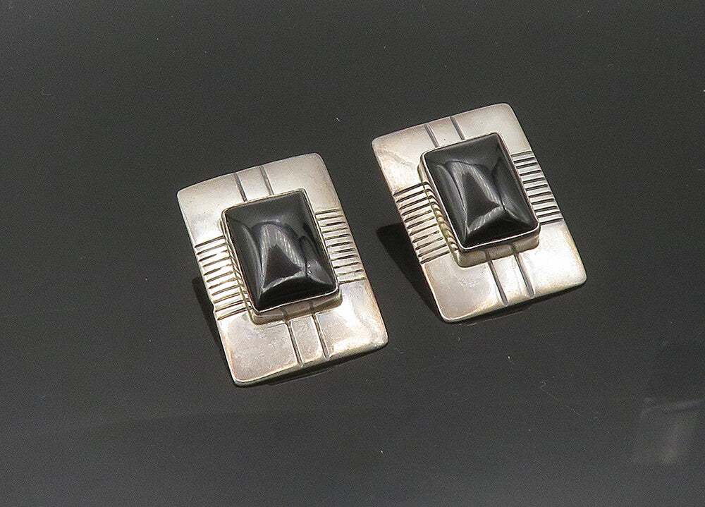 JAMES TOADLENA NAVAJO 925 Silver  Vintage Black Onyx Drop Earrings  EG10160