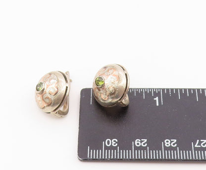 925 Sterling Silver Vintage Earrings Round Peridot Scrollwork Leverback  EG14446