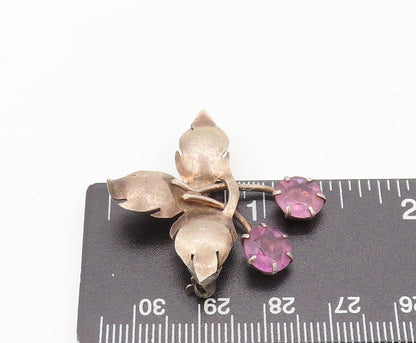 925 Sterling Silver  Vintage Purple Topaz Cutout Leaf Brooch Pin  BP10521