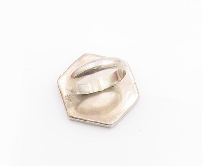 925 Sterling Silver Vintage Ring Mother Of Pearl Geometric Inlay  Sz 8  RG33933