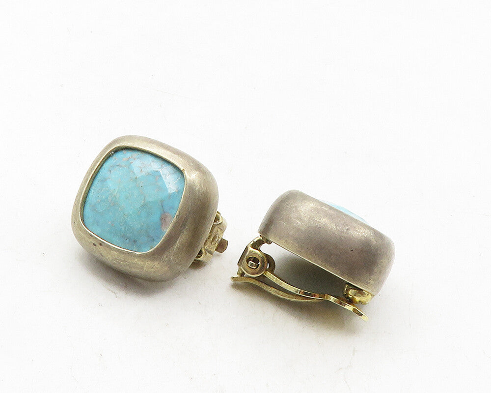 925 Sterling Silver  Vintage Inlaid Turquoise Non Pierce Earrings  EG5174