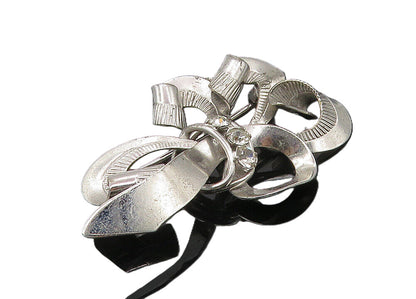 CARL ART 925 Sterling Silver  Vintage Cubic Zirconia Ribbon Brooch Pin  BP3765
