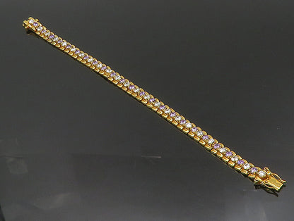 925 Sterling Silver Vintage Amethyst & Topaz Gold Plated Chain Bracelet BT9348