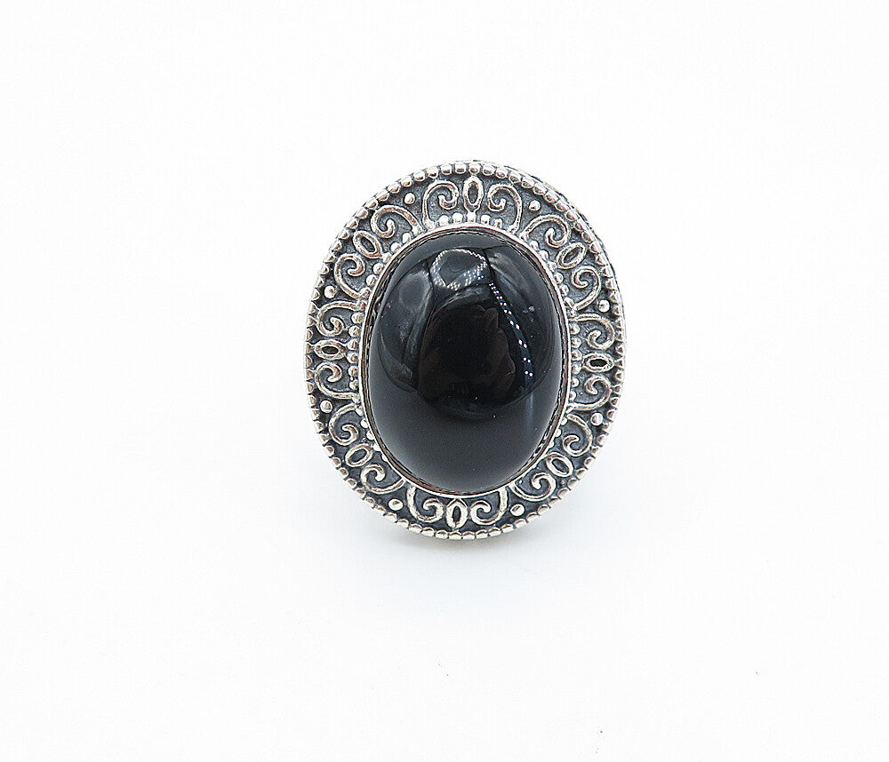 925 Sterling Silver  Vintage Cabochon Black Onyx Cocktail Ring Sz 9.5  RG7146