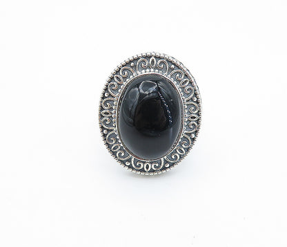 925 Sterling Silver  Vintage Cabochon Black Onyx Cocktail Ring Sz 9.5  RG7146