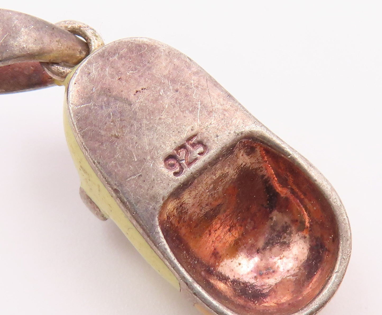 925 Sterling Silver  Vintage Enamel Mary Jane Shoe Slipper Pendant  PT18465