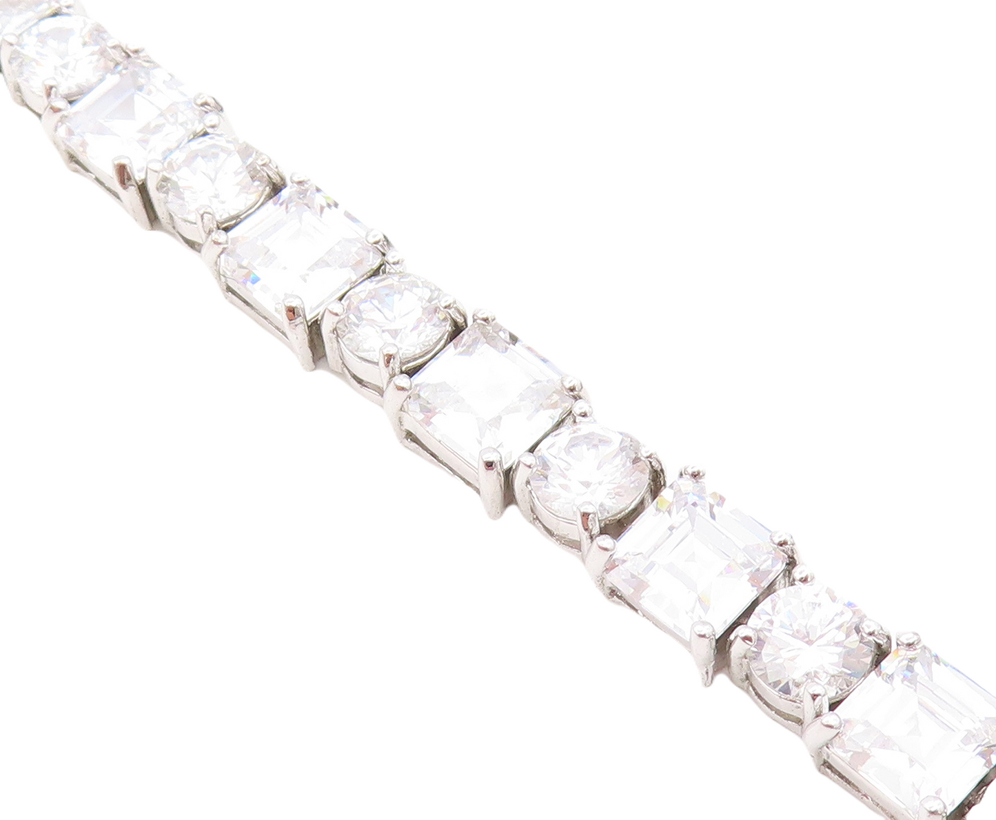 925 Sterling Silver Sparkling Prong Set Cubic Zirconia Chain Bracelet BT3234