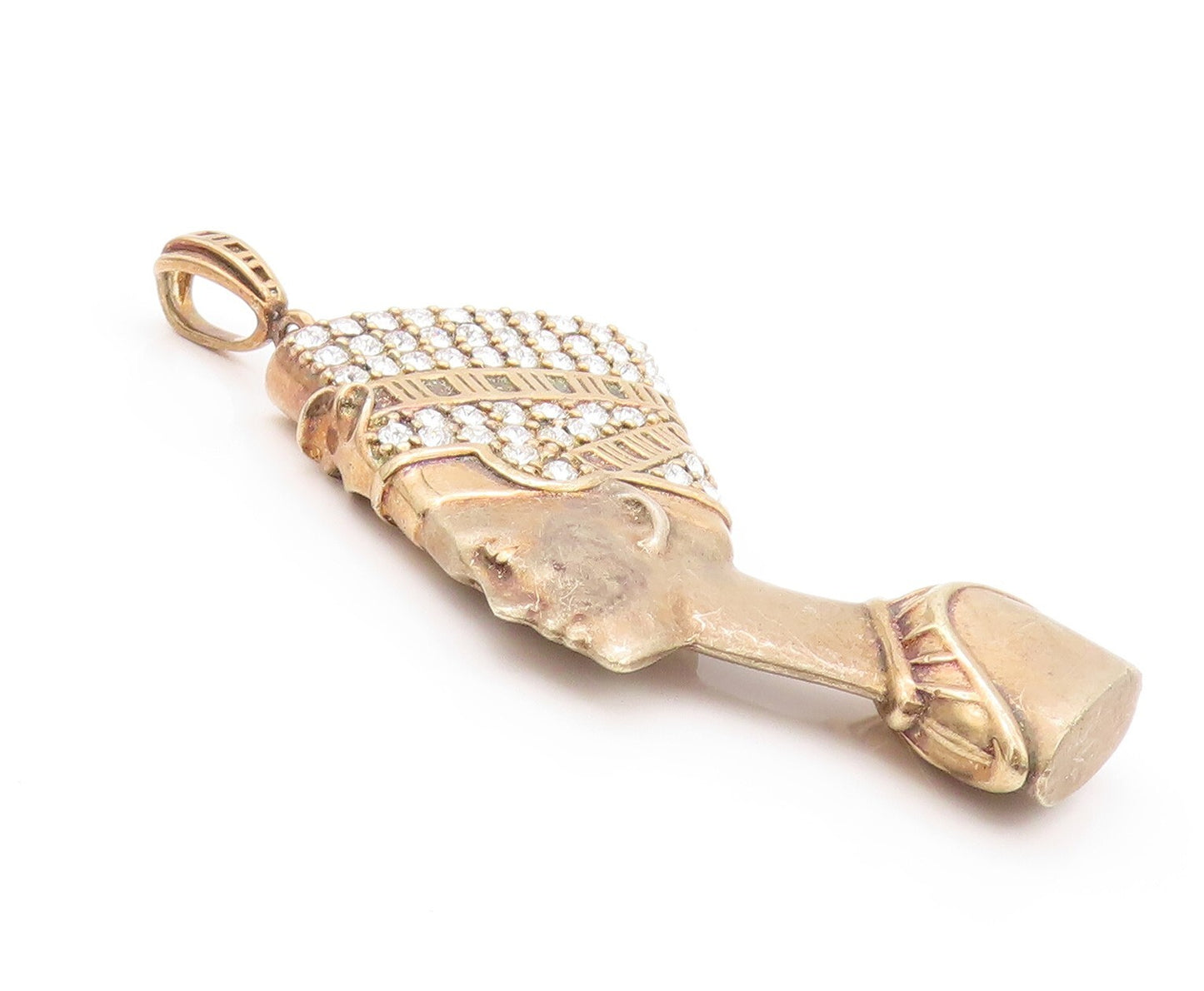 925 Sterling Silver Vintage Pendant Gold Plated Heavy CZ Pharoah  PT23956