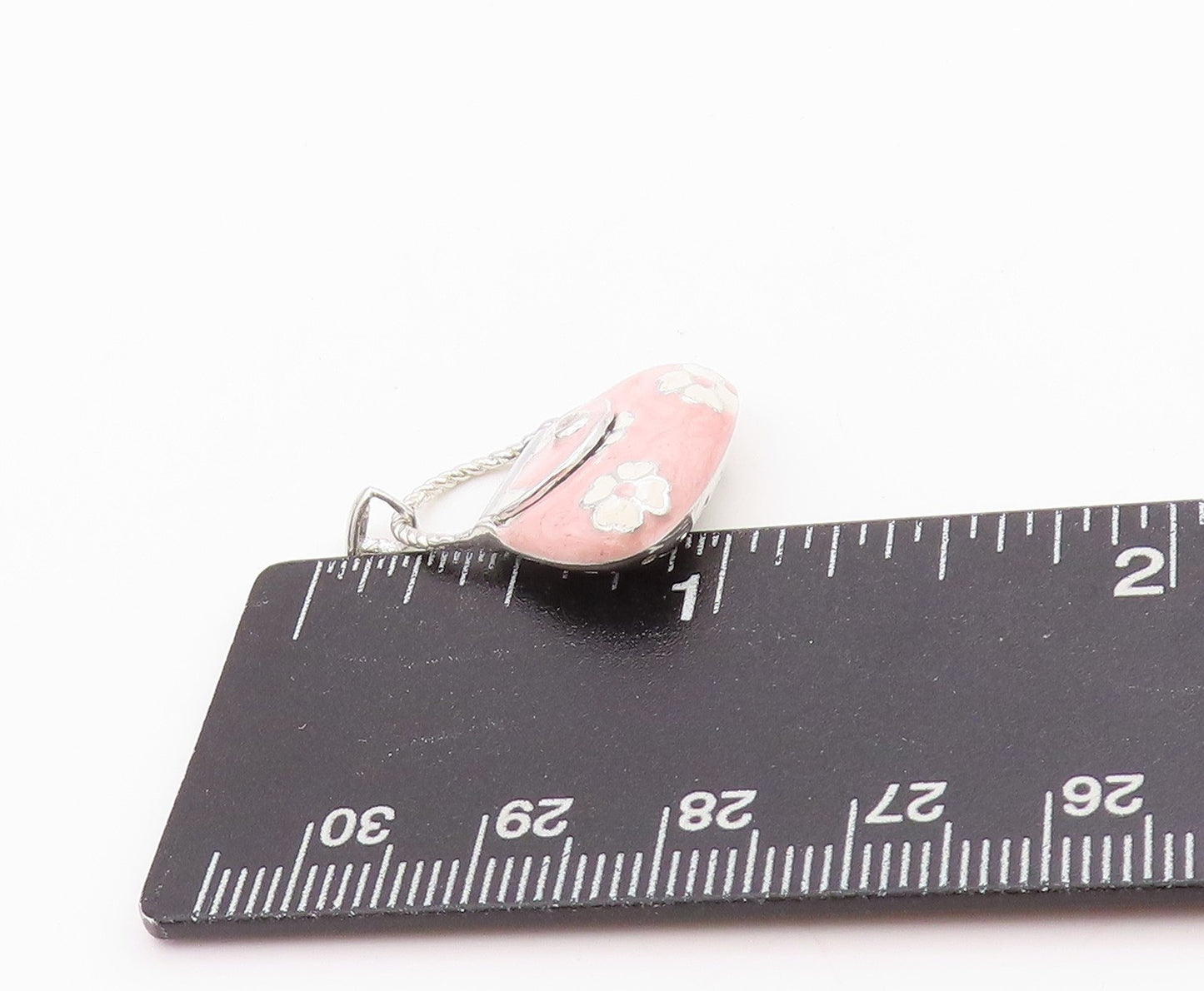 925 Sterling Silver Vintage Pendant Flowers Enameled CZ Handbag  PT24564