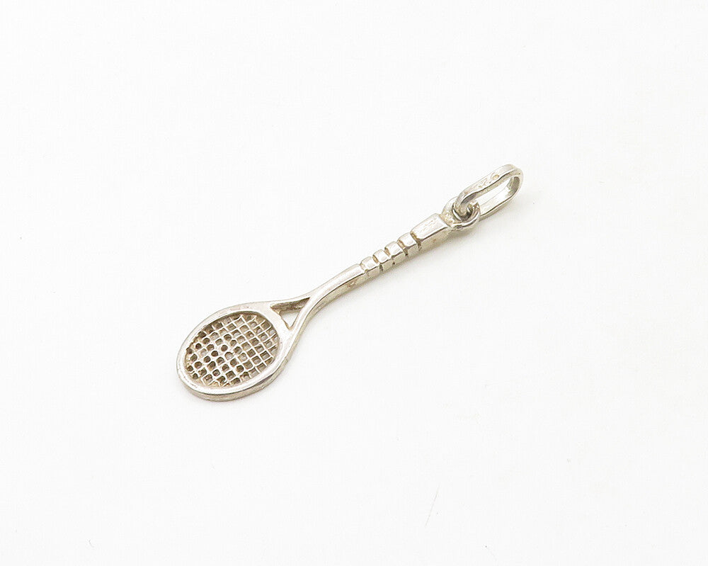 925 Sterling Silver  Vintage Tennis Racket Sports Motif Drop Pendant  PT15116