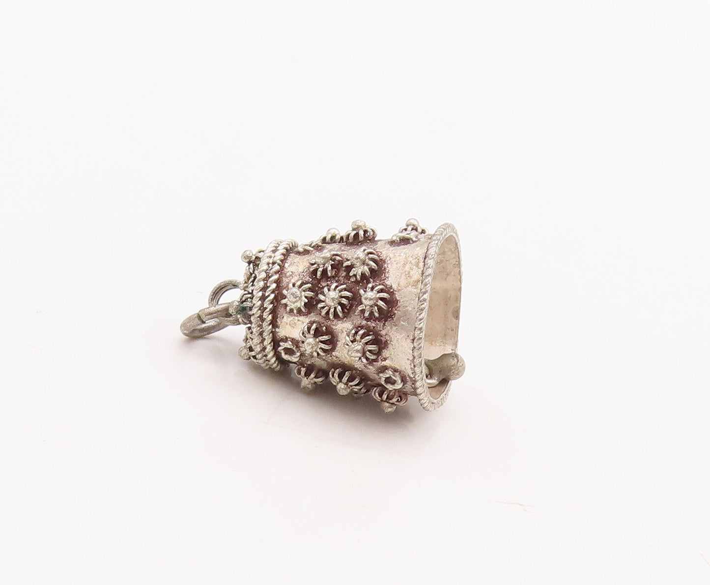 925 Sterling Silver Vintage Pendant Solid Coiled Floral Carved Tea Pot  PT23164