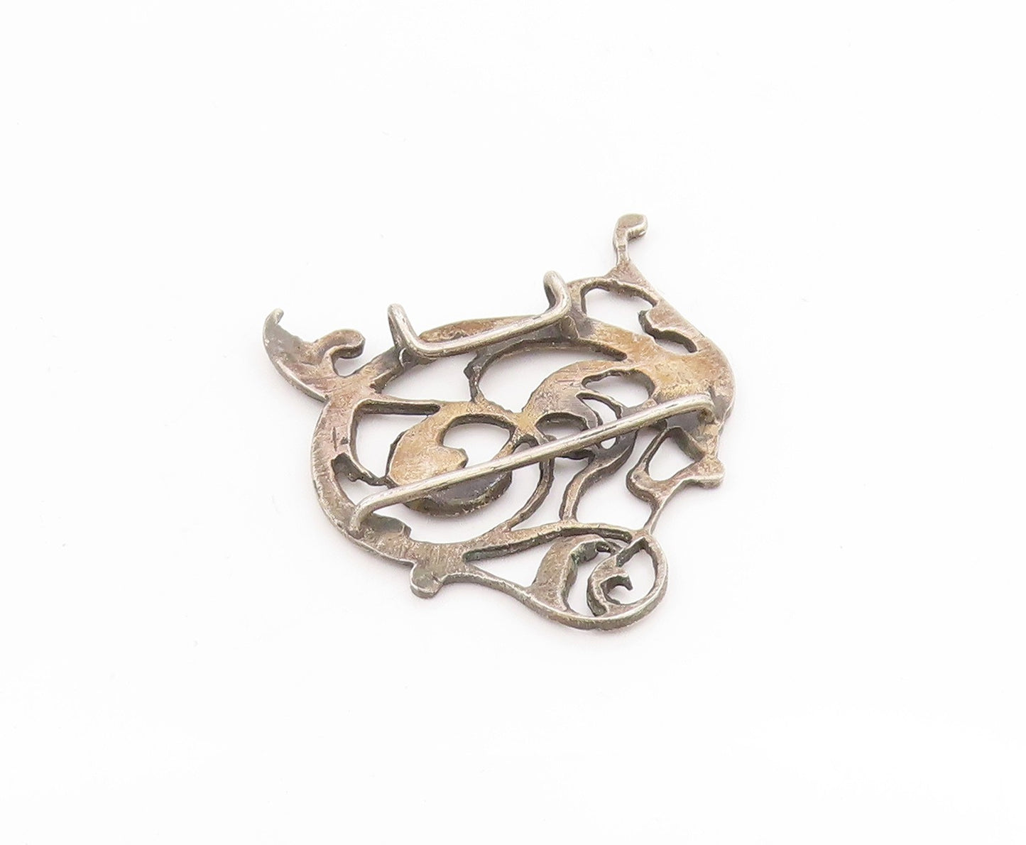 925 Sterling Silver Vintage Belt Buckle Openwork Mythical Winged Dragon  TR4135
