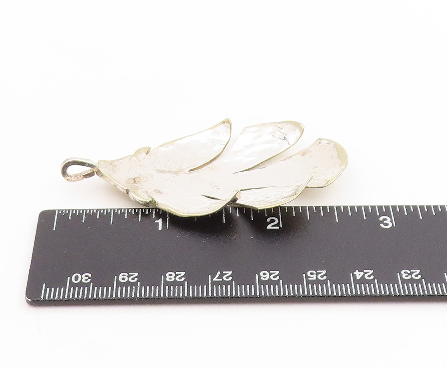 925 Sterling Silver Vintage Pendant Modernist Hammered Leaf Locket  PT25286