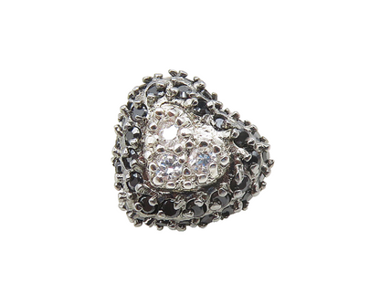 925 Sterling Silver  Cubic Zirconia & Hematite Love Heart Pendant  PT14612
