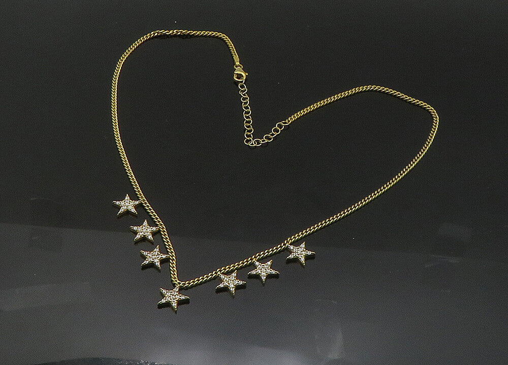 925 Sterling Silver  Vintage Topaz Stars Gold Plated Chain Necklace  NE3525