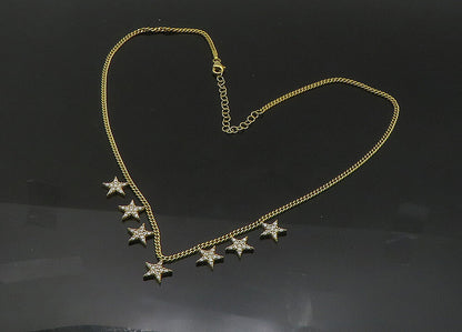 925 Sterling Silver  Vintage Topaz Stars Gold Plated Chain Necklace  NE3525