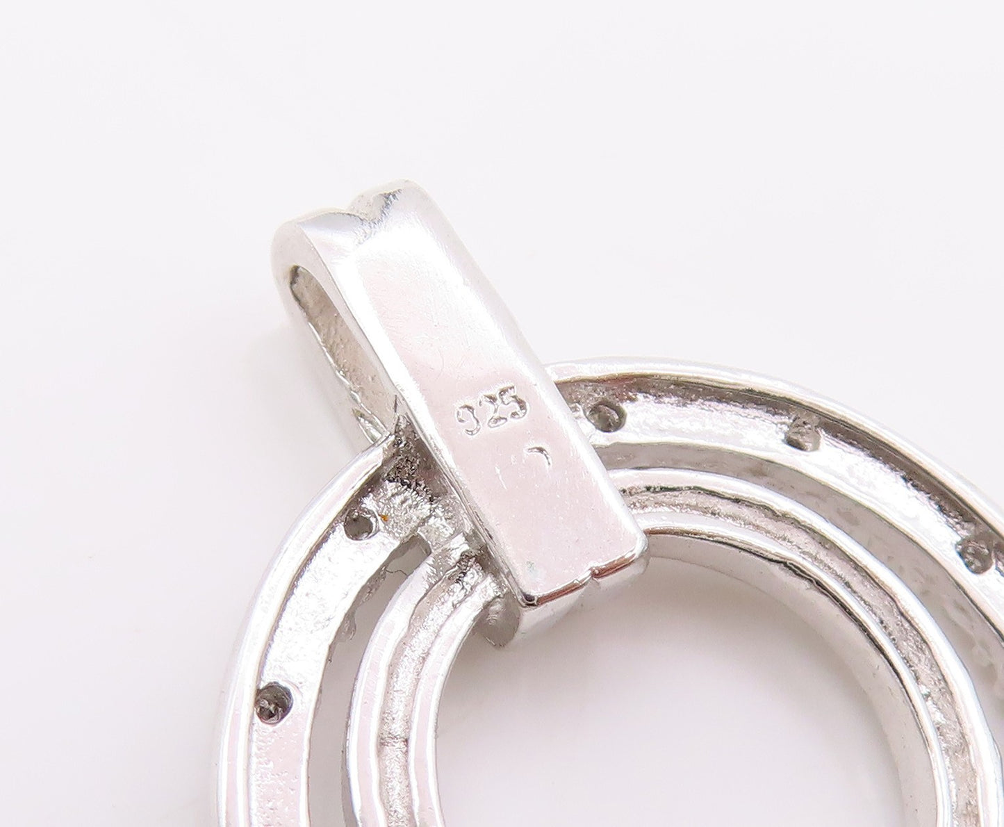 925 Sterling Silver Vintage Pendant Real Diamonds Double Circle Charm  PT25974