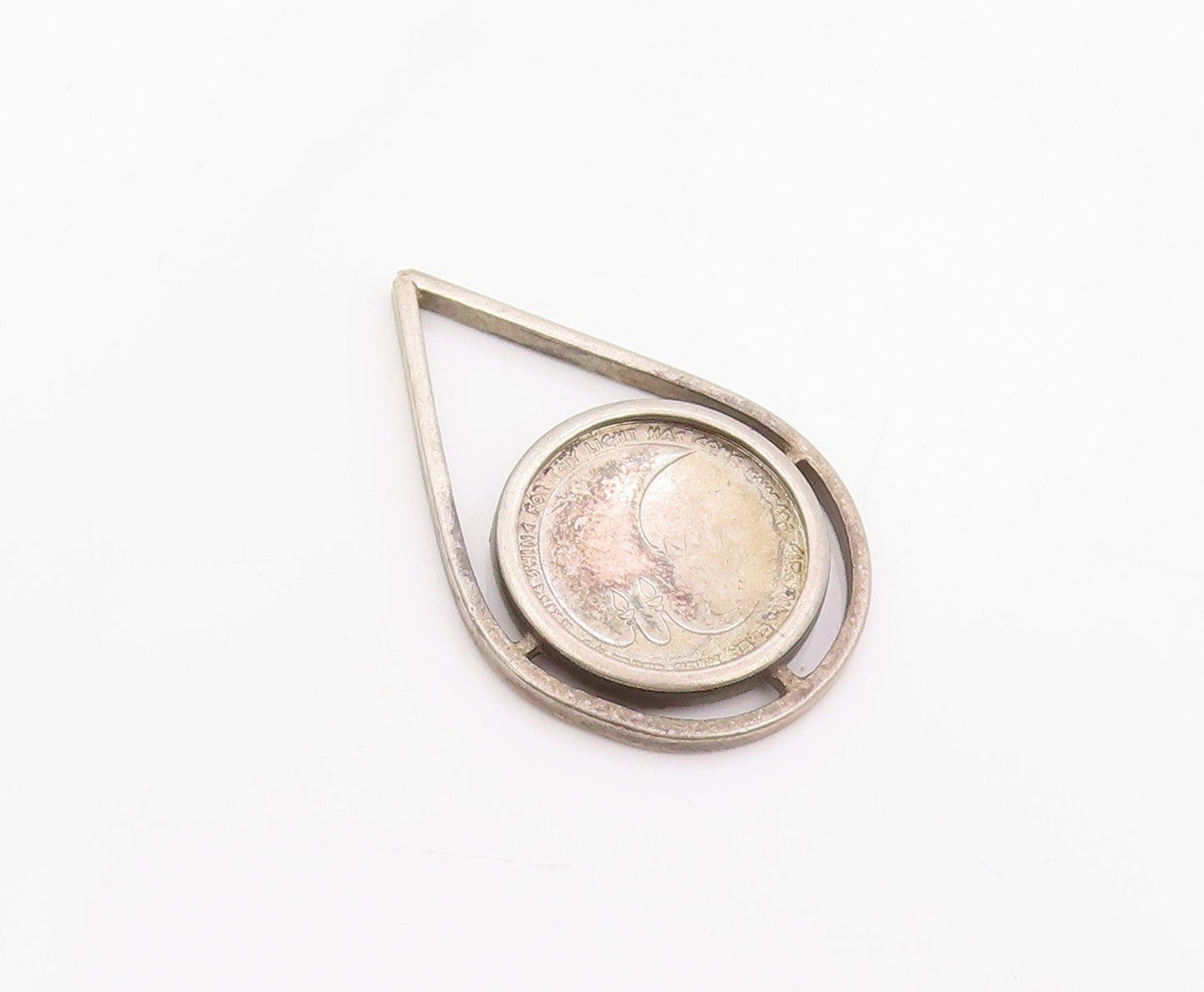 925 Sterling Silver Vintage Pendant Israel Coin Open Teardrop Charm  PT25999