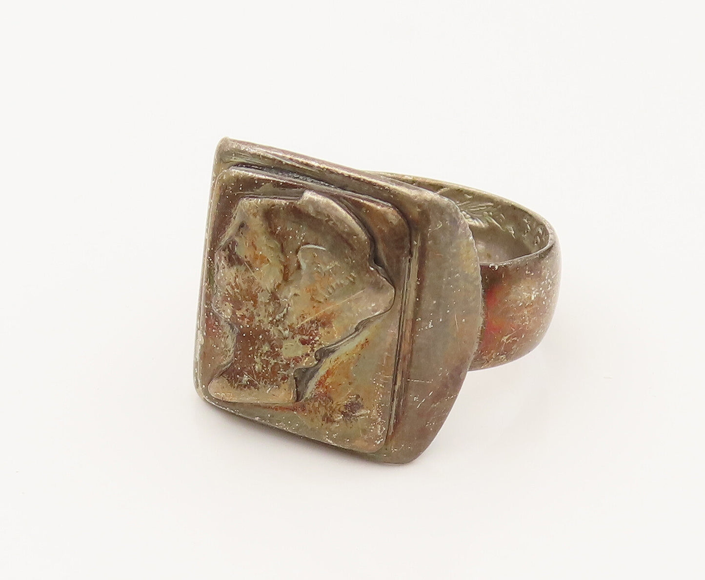925 Sterling Silver  Vintage Antique Square Coin Ring Sz 7.5  RG26370