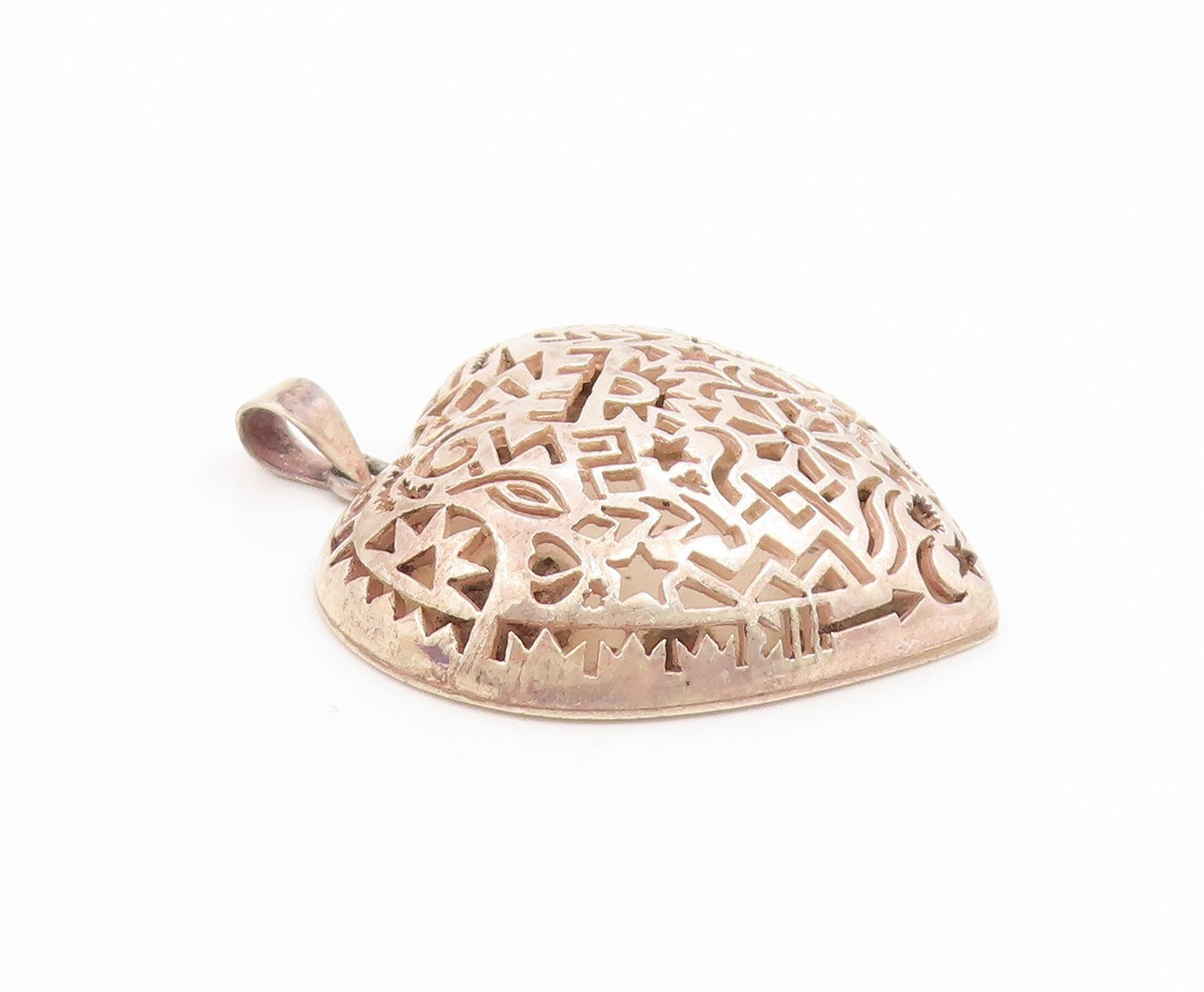 925 Sterling Silver Vintage Pendant Intricate Cutout Puffy Love Heart  PT26132