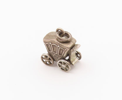 925 Sterling Silver  Vintage Petite Old Fashioned Carriage Pendant  PT18527