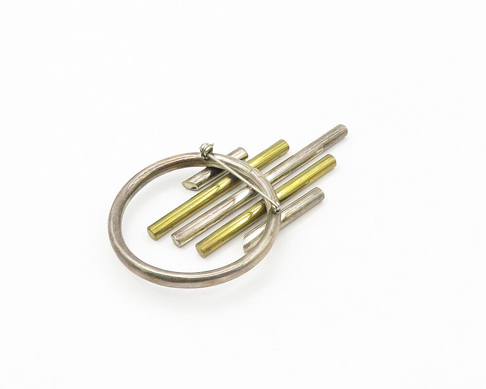 925 Sterling Silver  Vintage Two Tone Modernist Tubes Brooch Pin  BP6809