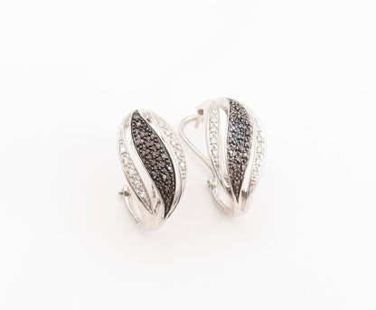 925 Sterling Silver Vintage Earrings Elegant Real Diamonds Crossover  EG14343