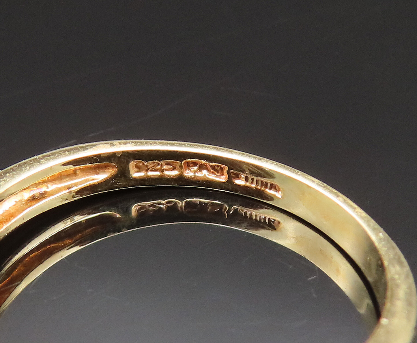 925 Silver  Vintage Gold Plated Marquise Ruby Pattern Ring Sz 8.5  RG25515
