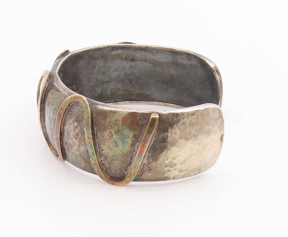 925 Sterling Silver Vintage Bracelet Two Tone Bold Hammered Wavy Cuff  BT11818
