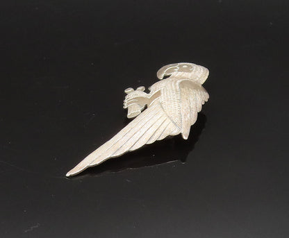 925 Sterling Silver  Vintage Brushed Finish Parrot Bird Brooch Pin  BP9568