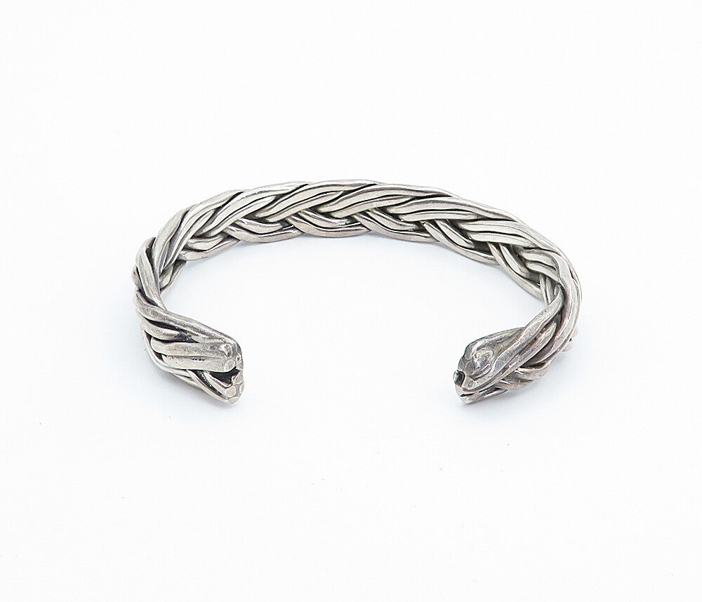 MEXICO 925 Sterling Silver Vintage Dark Tone Braided Cuff Bracelet BT2927