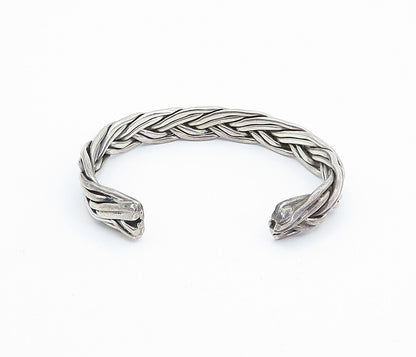 MEXICO 925 Sterling Silver Vintage Dark Tone Braided Cuff Bracelet BT2927